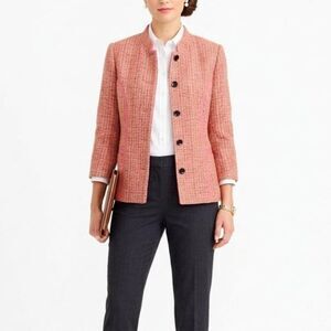 Sigrid Olsen Pink Orange Tweed Stand Up Collar 3/4 Sleeve Suit Jacket Size 18W
